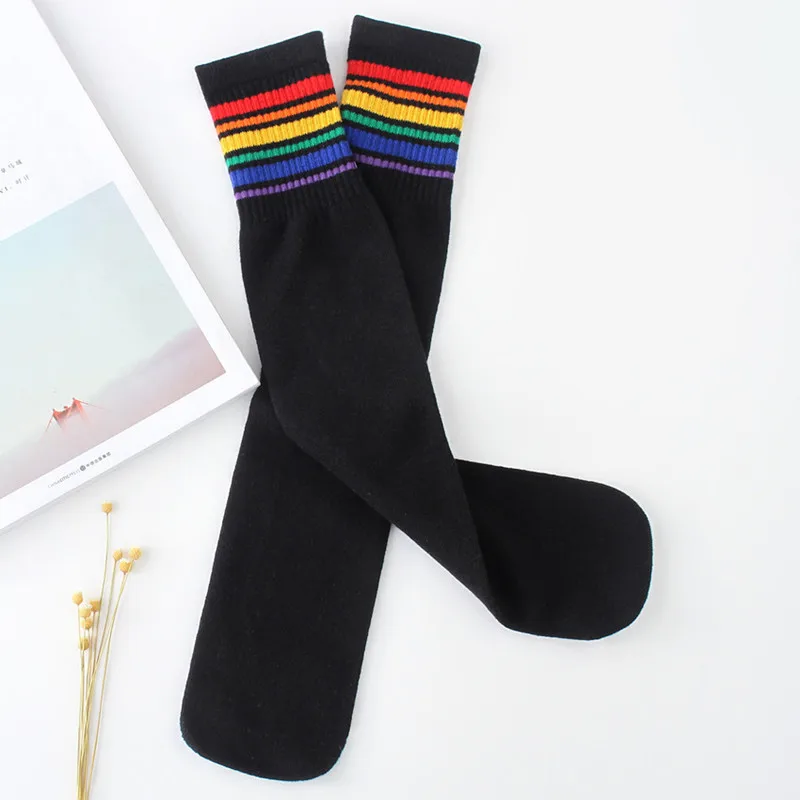 colorful black Весенние спортивные футбольные носки в полоску для детей хлопковые носки для малышей теплые гольфы, милые детские носки для мальчиков и девочек От 1 до 9 лет - Цвет: colorful black