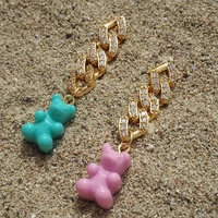 cute gummy bear shiny crystal dangles earrings for women fashion cuban link chain rhinestone drop earrings summer beach jewelry