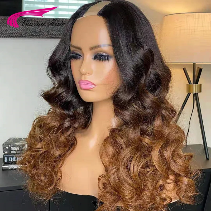 Парик плотности 180 парик с U-образной частью блонд бразильский Омбре машинной