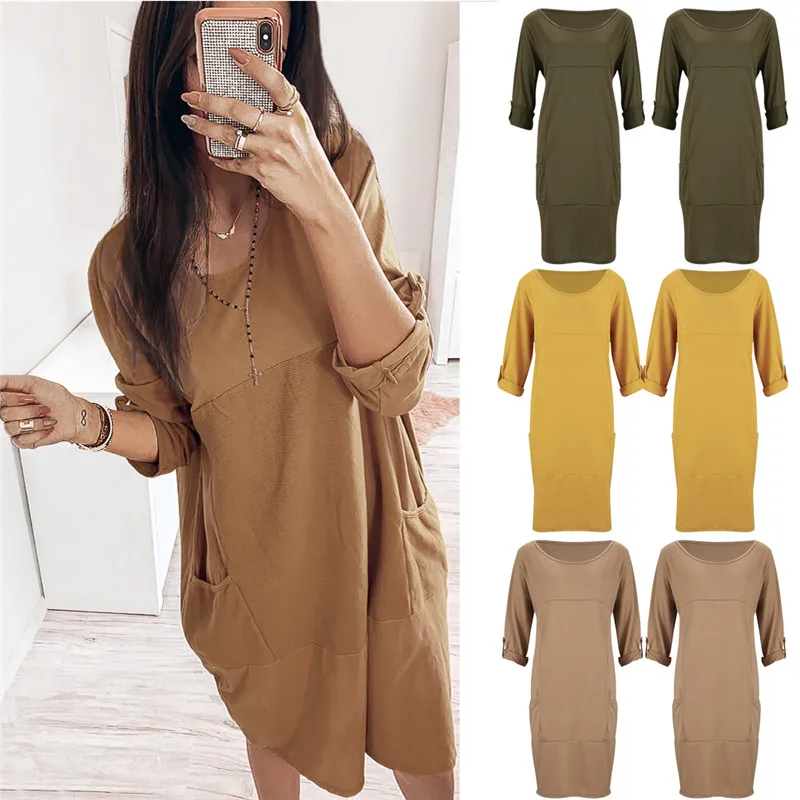 Женская одежда 2020 базовые свободные платья-футболки однотонные простые