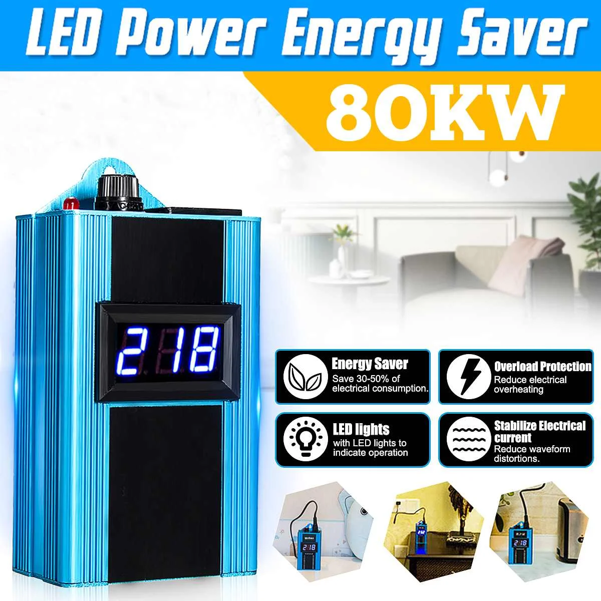 

80KW металлическая Бытовая Цифровой Дисплей Напряжение Мощность коробка для экономии энергии 110V-220V