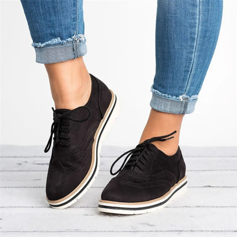 

2021 New Ladies Round Toe Solid Color Casual Flat Bottom Breathable Lightweight Lace-up Ladies Comfortable Walking Shoes