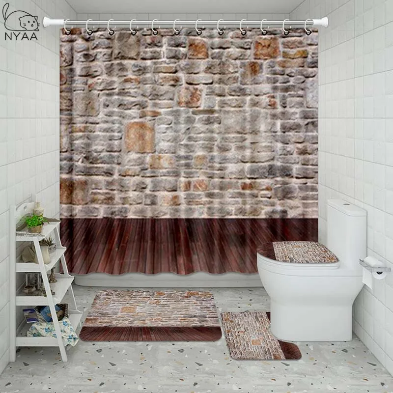 Vixm 3D Farm Wall Bathroom Waterproof Shower Curtain Set Pedestal Rug Lid Carpet Toilet Cover Bath Mat | Дом и сад