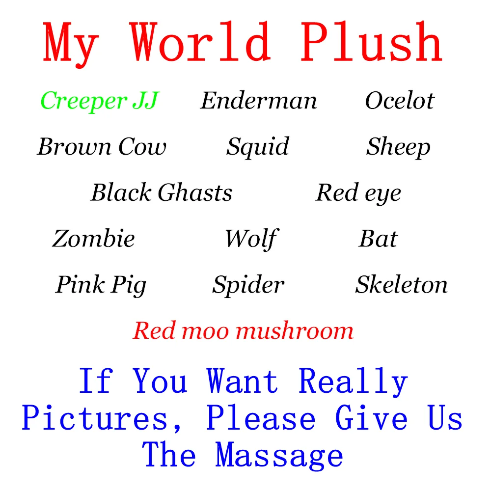 

Game MC Plush Toy Creeper Spider Enderman Wolf Pink Pig Bat Zombie Dragon Cartoon Plush Doll Stuffed Toys Gift for Children Kids