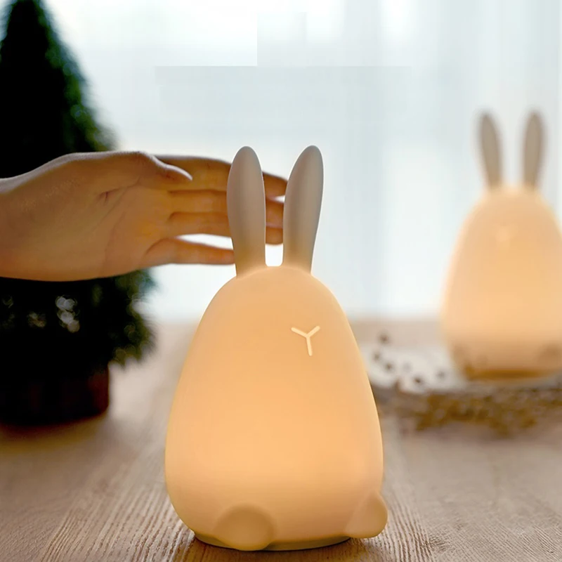 Силиконовый светодиодный светильник Kawaii Mi Rabbit ночник с разноцветным сенсорным
