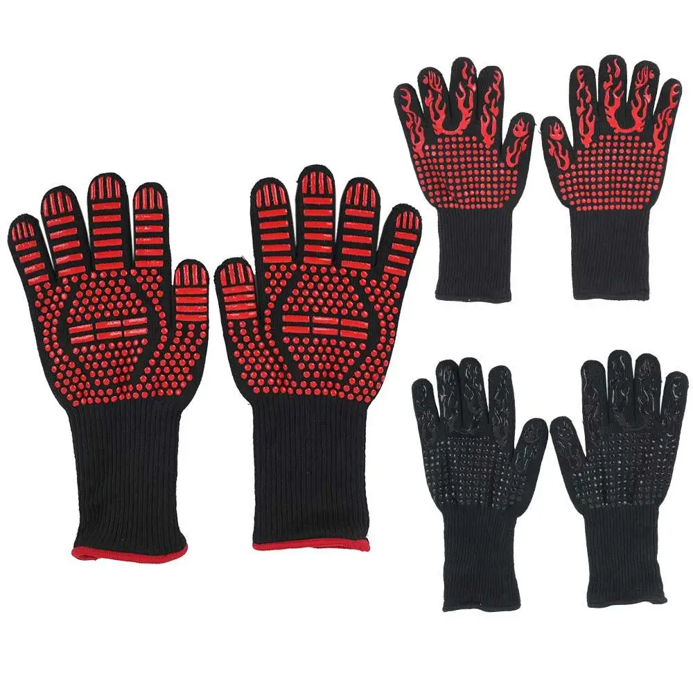 

Durable Oven Mitts Glove Grilled Meat Silicone Restaurant BBQ Gloves Kitchen Tool Home Red /Black Barbecue Gloves Outdoor