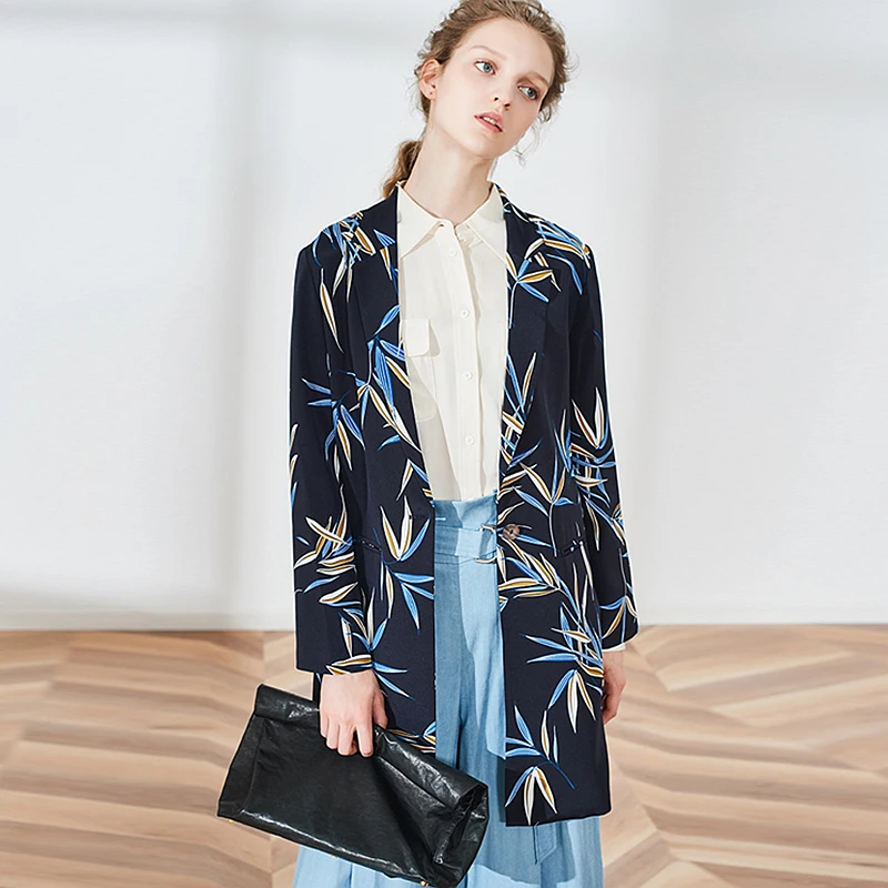 Женский блейзер высокого качества 100% плотный Шелковый с принтом длинный рукав на