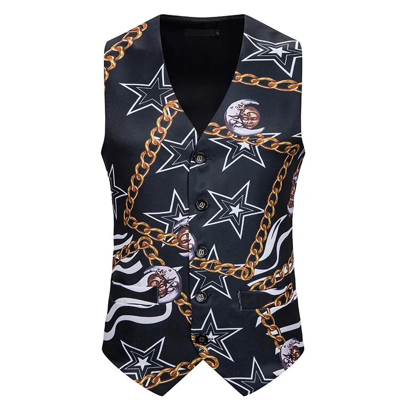 

Suit Vest Men New Casual Fashion Men's 3D Printing European Size Star Chain Printing Single Breasted Vest