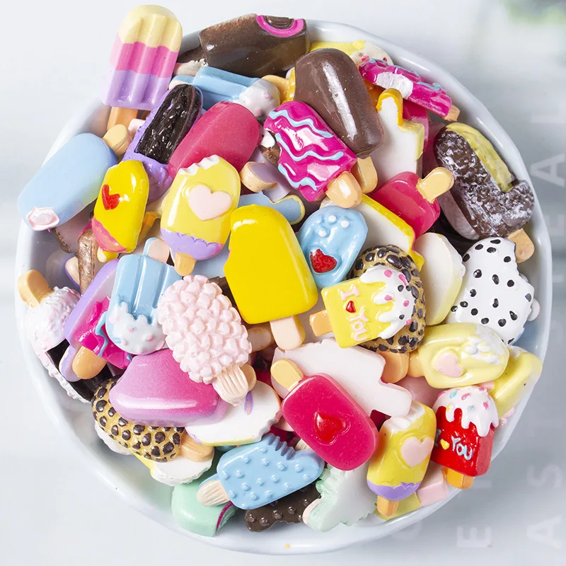 20 50pcs simulated resin mix ice cream cone donuts bread scrapbook diy craft kids accessories phone shell patches arts food toys free global shipping