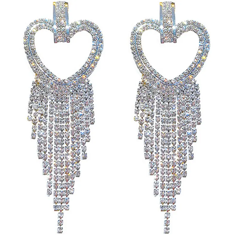 

earrings for women oorbellen statement chain pendientes largos heart shape tassel trendy geometric Euro-American Crystal