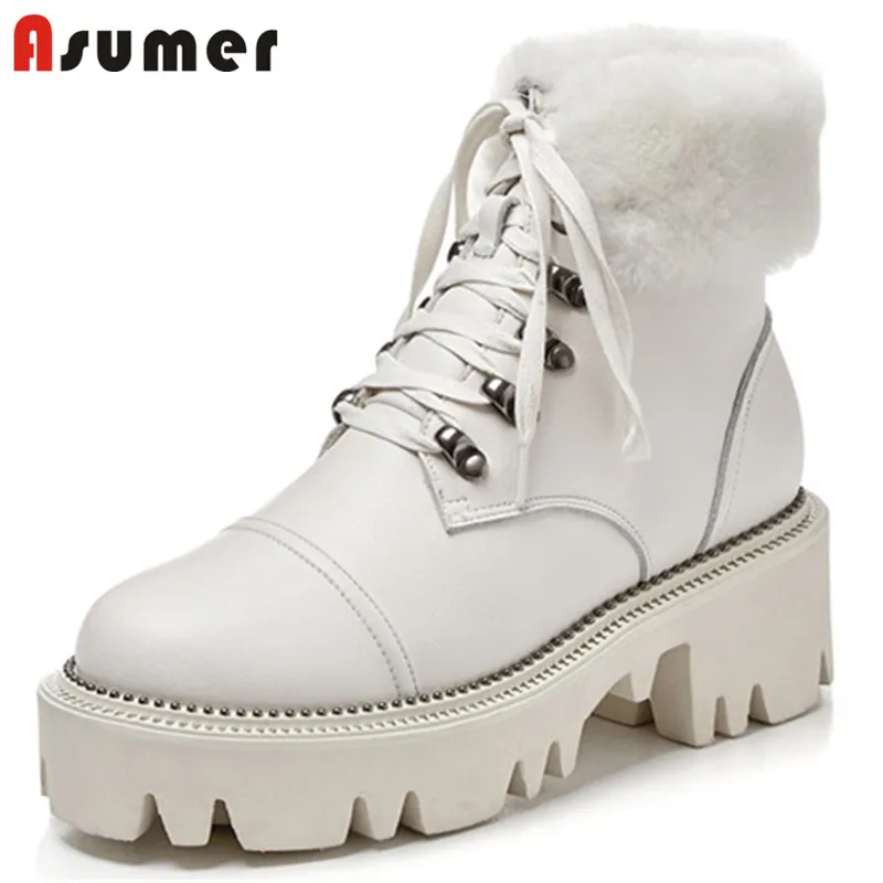 ASUMER/2020 Обувь из натуральной кожи Женские ботильоны Модная обувь на платформе с