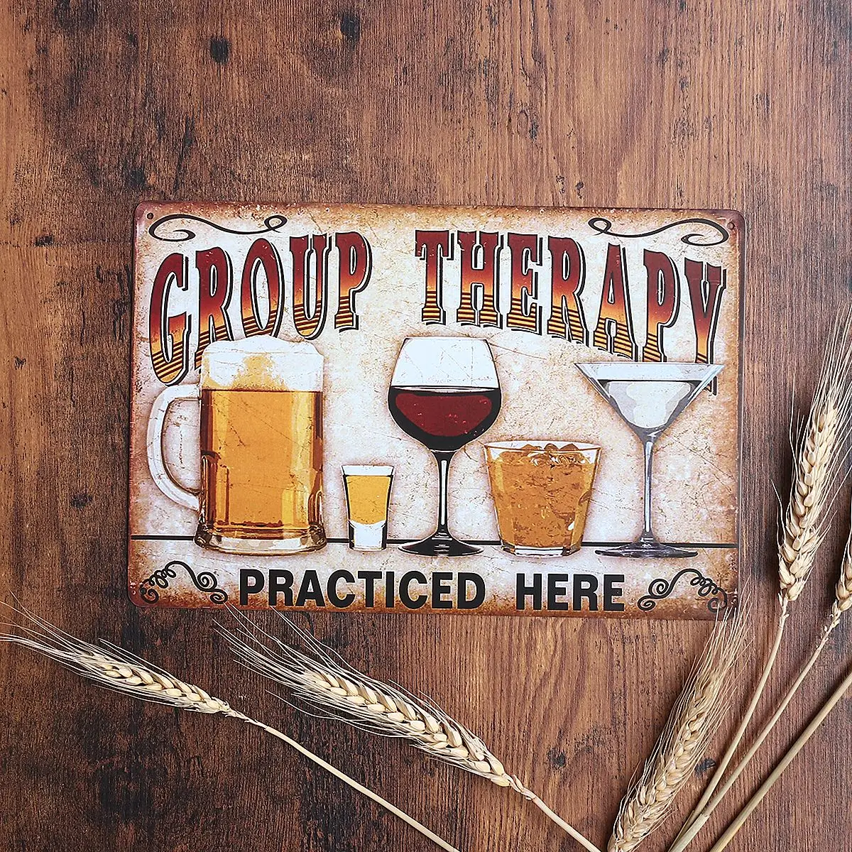 

NUOLUX "Group Therapy Practiced Here" Vintage Metal Tin Wall Sign Plaque Poster for Cafe Bar Pub Beer