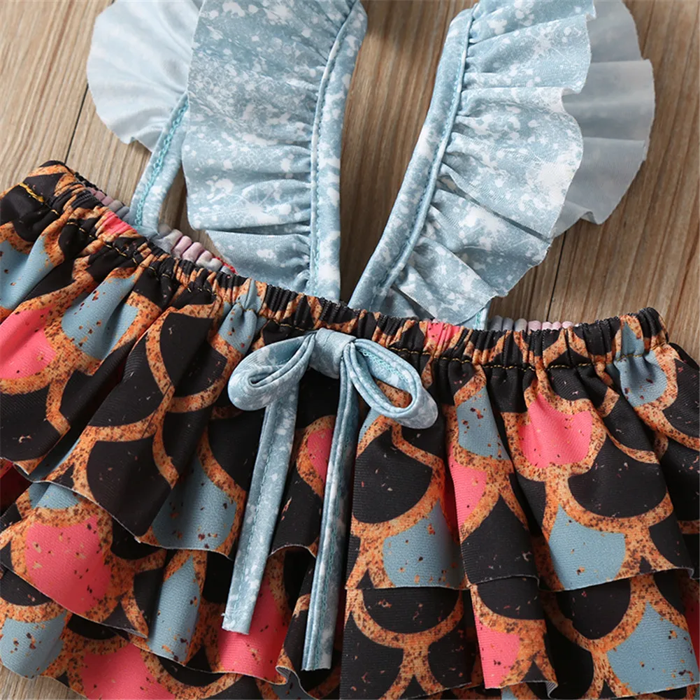 Детский летний купальный костюм топ и шорты в виде рыбьей чешуи для девочек 1 5 лет