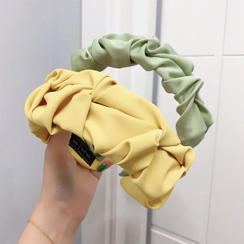 

Fashion hair accessories wrinkled headband women candy solid color wide-brim knotted face wash hairband headbands girl hair band