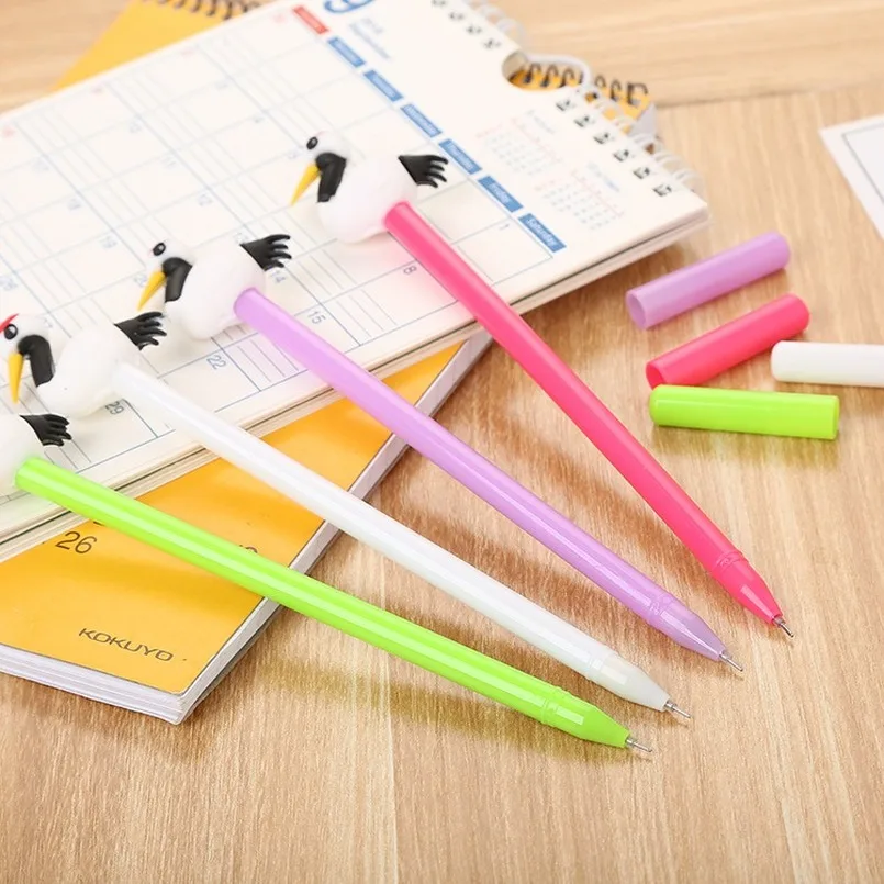 20 PCs Cute Red-Crowned Crane Silicone Head Gel Pen Creative Learning Stationery Cartoon Ball Pen Office Signature Pen