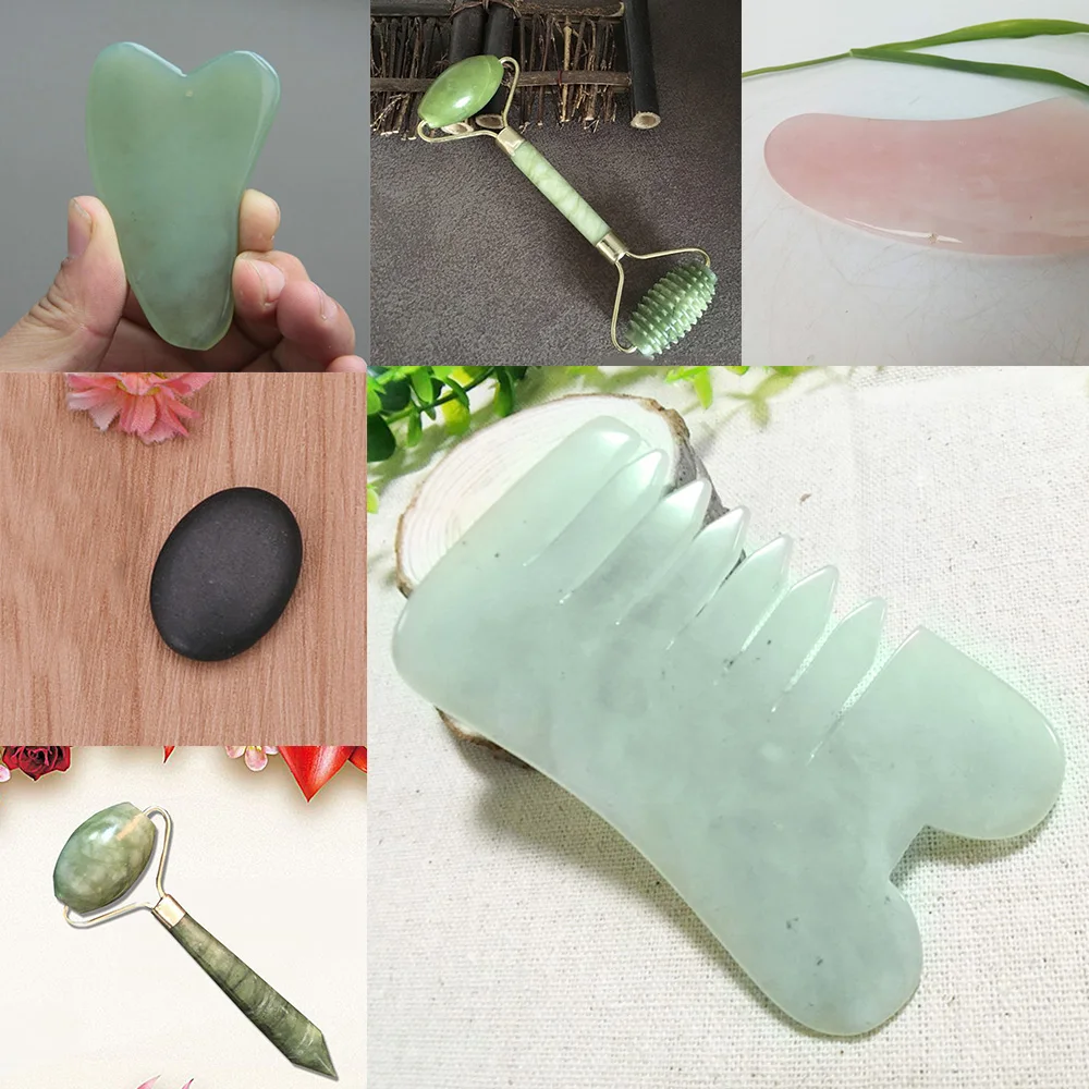 

Natural Jade Massage Roller Double Head Jade Roller Facial Real Stone Slimming Neck Skin Care Tools Decorative Stones