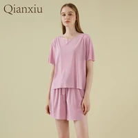 qianxiu lady polyester short sleeved pajamas cool comfy summer new home suit home wear pajamas 21004