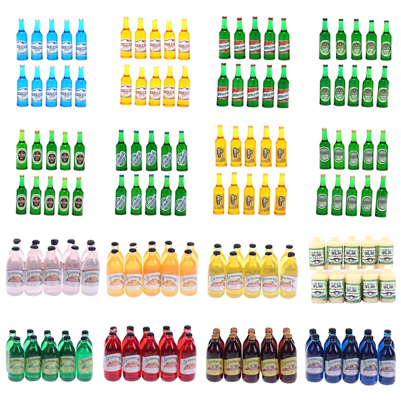 

10pcs Mini Dollhouse Miniature Simulation Whisky Wine Beer Bottles Cups Pretend Play Toys Doll Food Drink Accessories