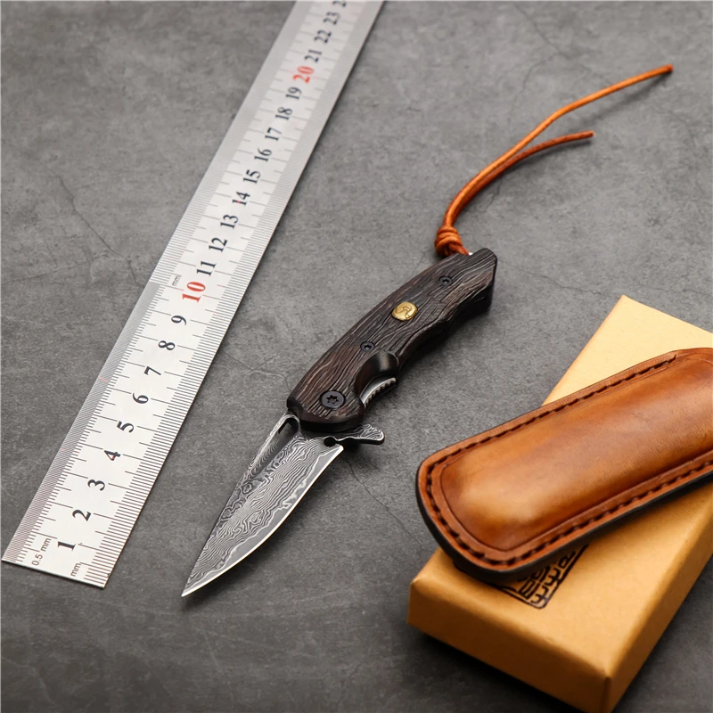 

VG10 Damascus folding knife camping portable mini sharp high hardness hunting knife tactical EDC self defense tool fruit knife
