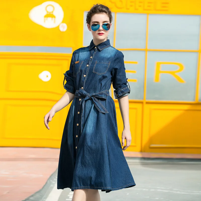 Весеннее женское повседневное джинсовое платье с длинным рукавом|Женские