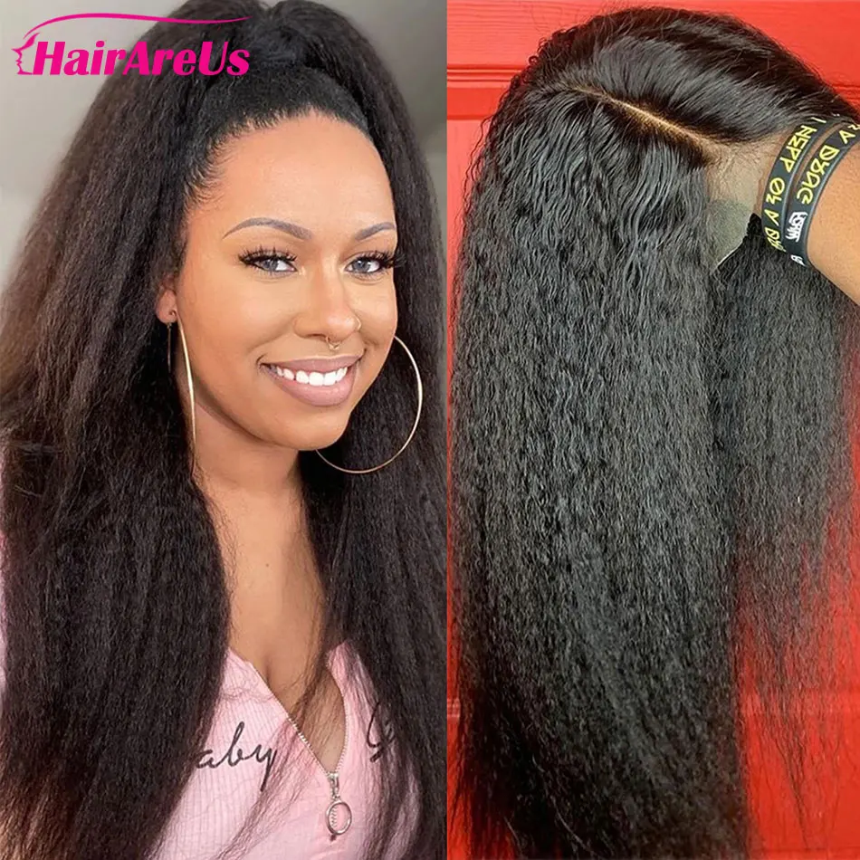 

4x4 Lace Closure Wig Kinky Straight Wig Lace Front Human Hair Wigs Pre Plucked Yaki Human Hair Wig Brazilian Remy Lace Front Wig
