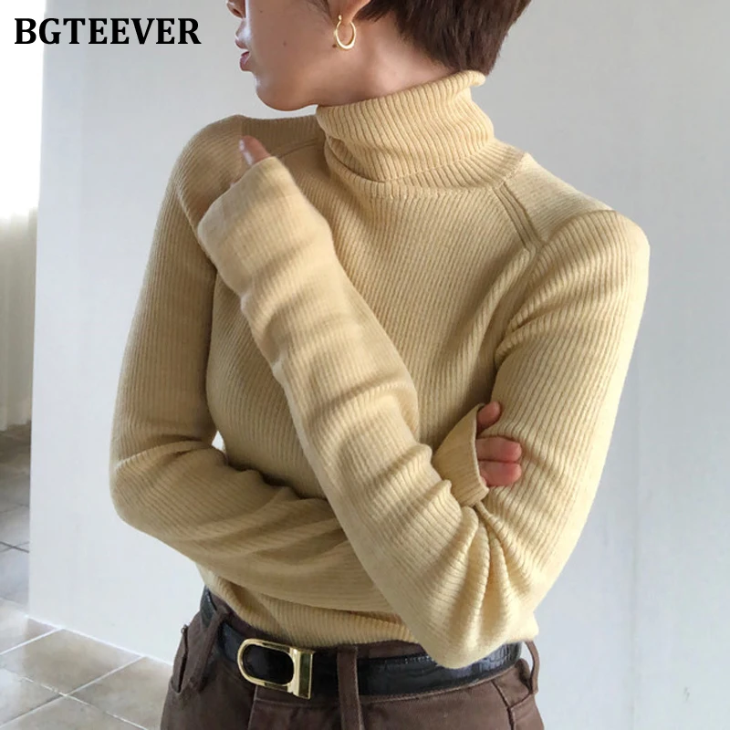 BGTEEVER универсальные тонкие вязаные свитера с высоким воротом женские зимние