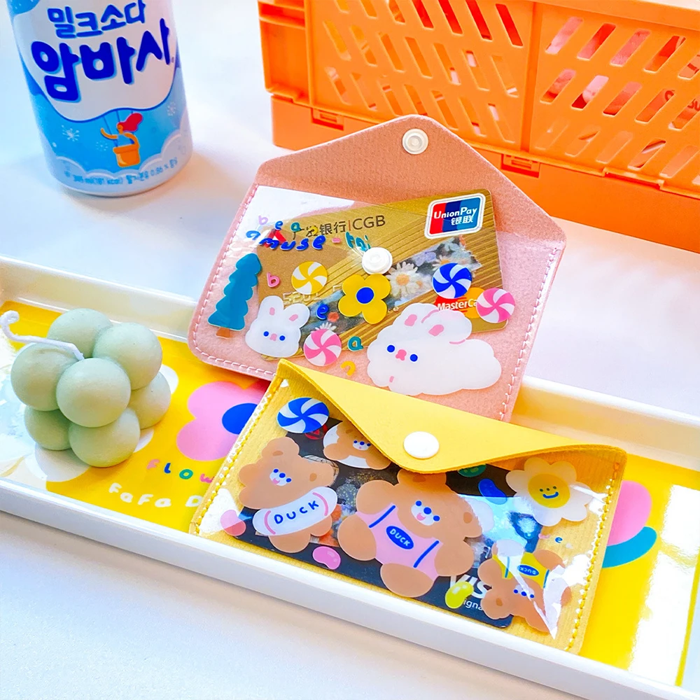 

New Cute PVC+PU Cartoon Coin Purse PU Card Holder Women Transparent Wallet Key Holder Storage Bag Girls Small Pouch Men Card Box