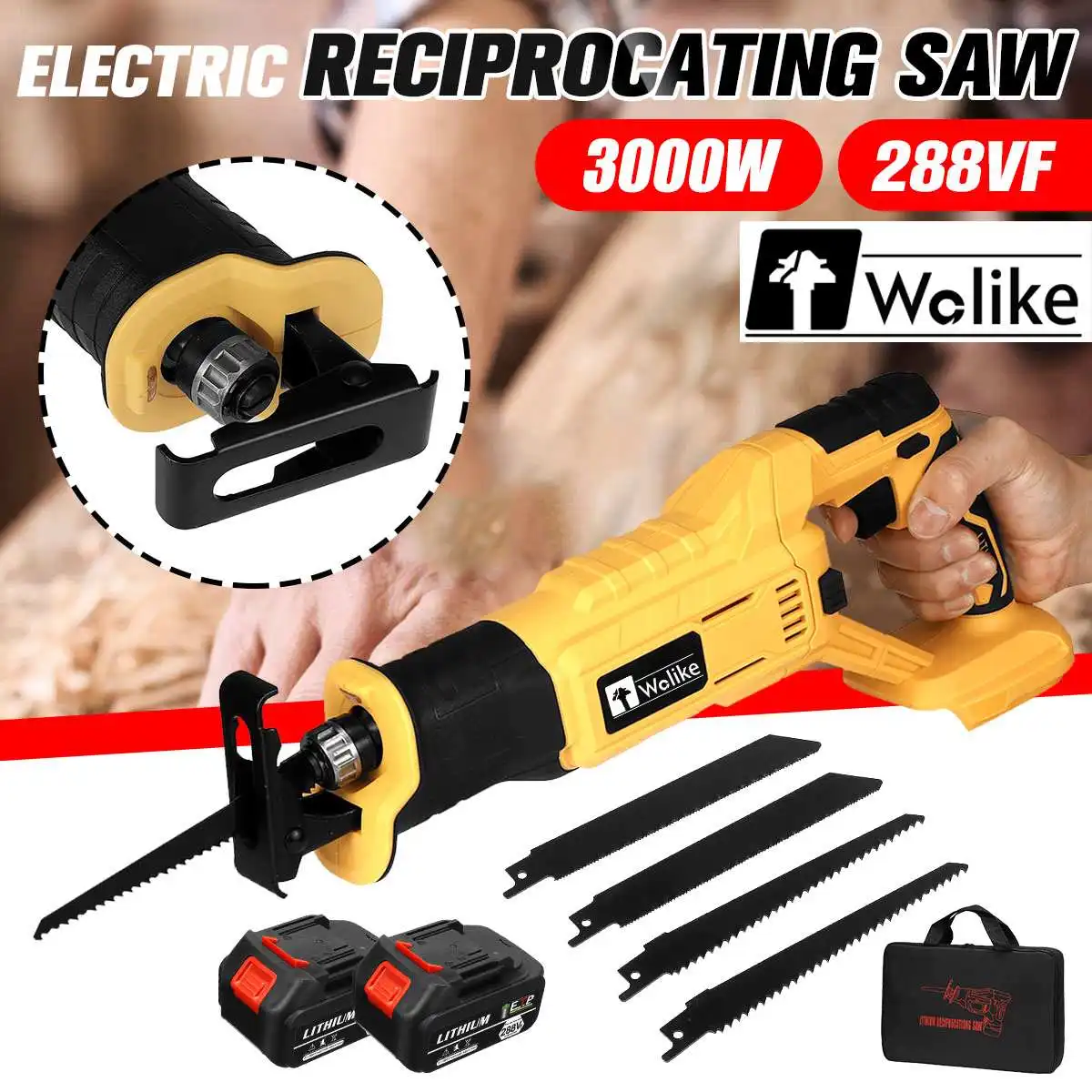 

288V Cordless Lithium Battery Reciprocating Saw Wood/Metal Cutting Saw Saber Saw Portable Electric Saw Rechargeable Power Tool
