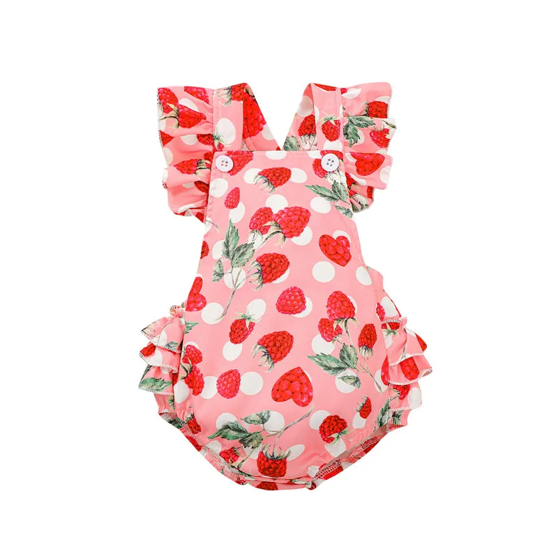 

Newborn Kid baby Girl Clothes Jumpsuit Strawberry Print Square Neck Sleeveless Romper Cute Sweet Lovely Cotton Outfit