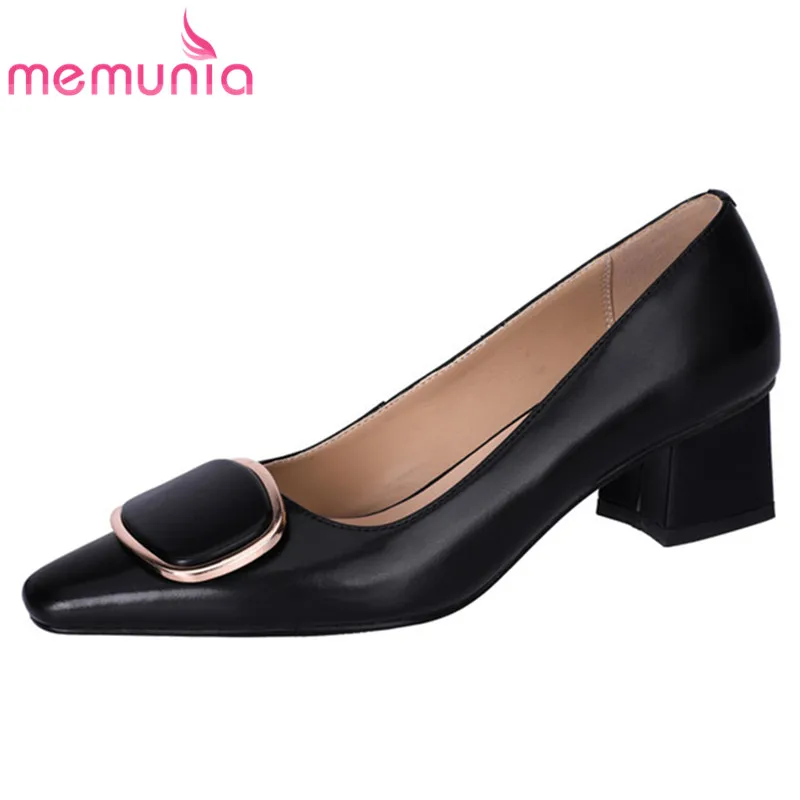 

MEMUNIA Hot Sale Vintage Single Shoes Women Genuine Leather Footwear Spring Summer Thick Heel Casual Party Shoes Women Pumps