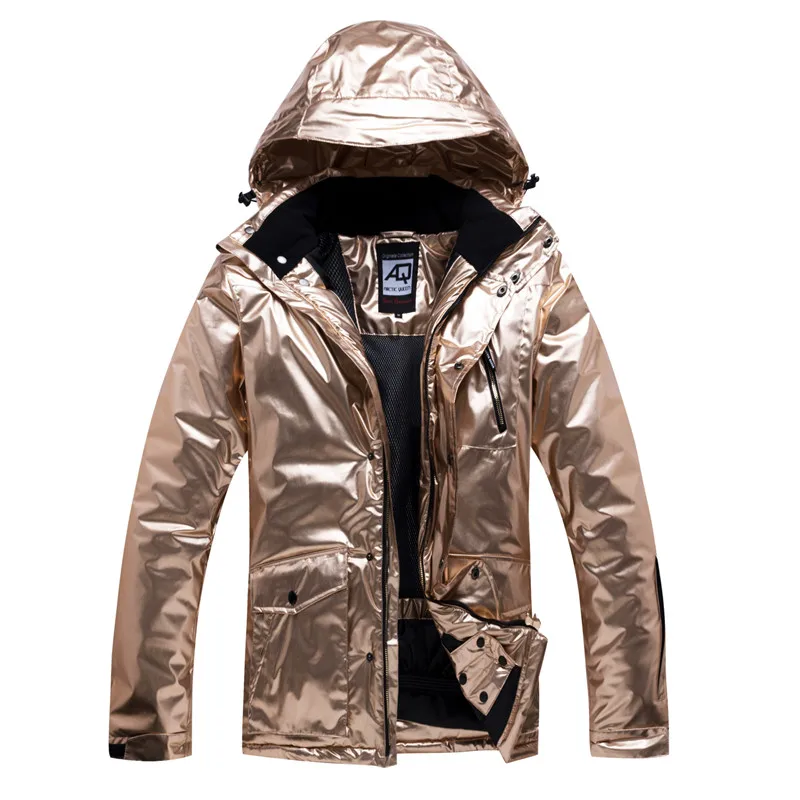 Jacket Золотой лыжный костюм для мужчин и женщин, зимний костюм для пары, зимняя уличная одежда для сноуборда, водонепроницаемая теплая Толстая лыжная куртка, комплект со штанами - Цвет: Jacket