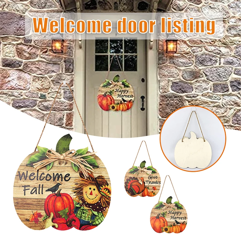 

Rustic Vintage Harvest Plaque Thanksgiving Door Sign Wooden Festive Pumpkin Hanging Ornament Home Decoration Stock