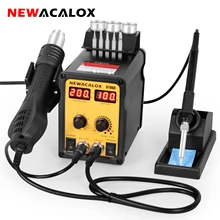 NEWACALOX EU/US 2 in 1 Soldering Iron Hot Air Rework Station LCD Digital Soldering Station For Phone PCB IC SMD BGA Welding Set