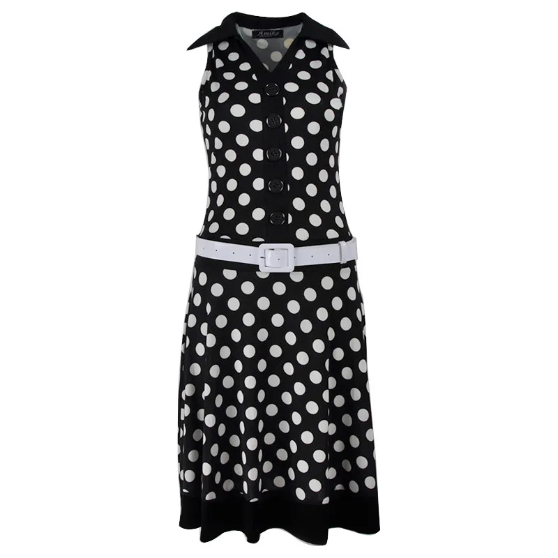 Женское платье в горошек без пояса повседневное американском стиле рукавов |