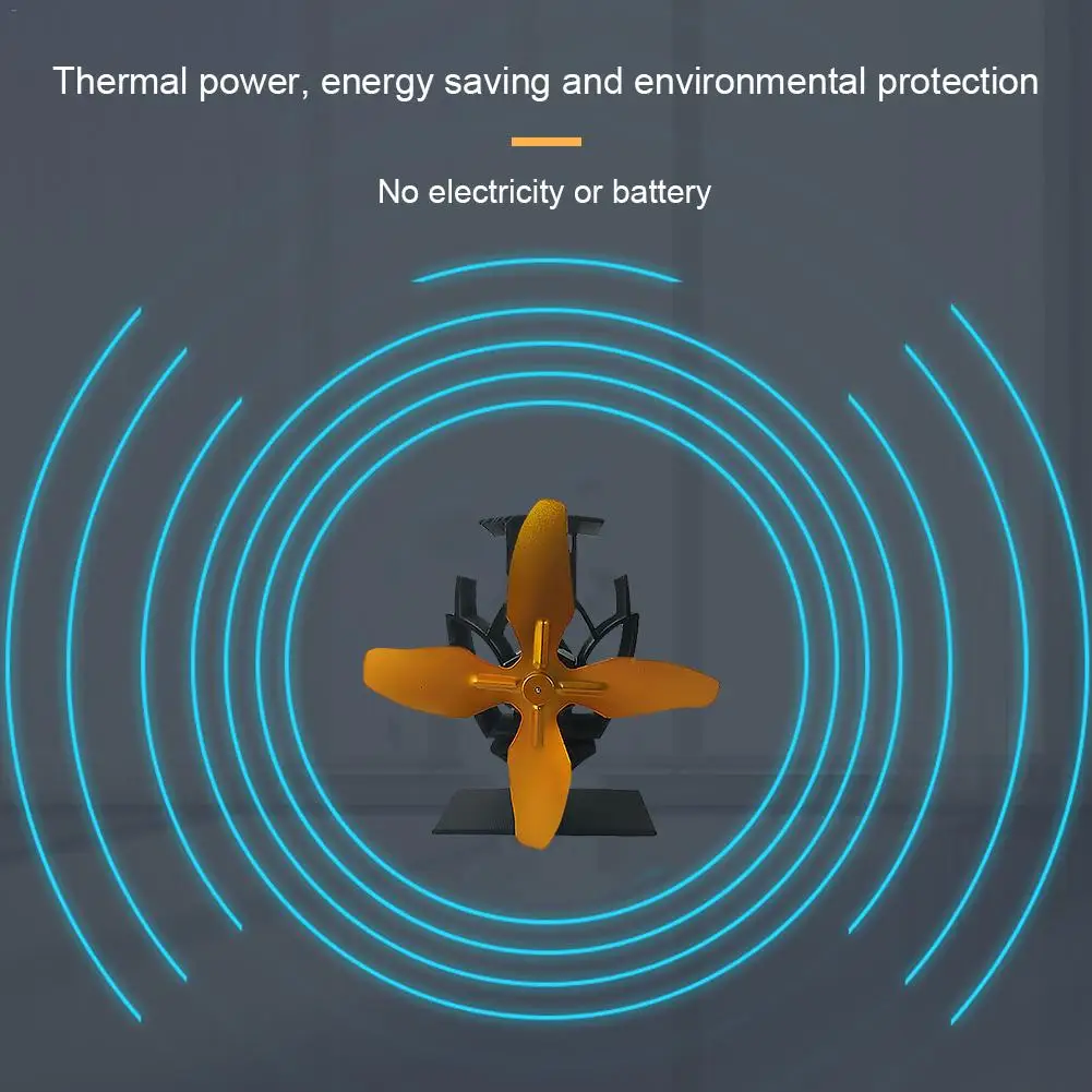Вентилятор для камина с 4 лезвиями вентилятор тепловым питанием деревянная