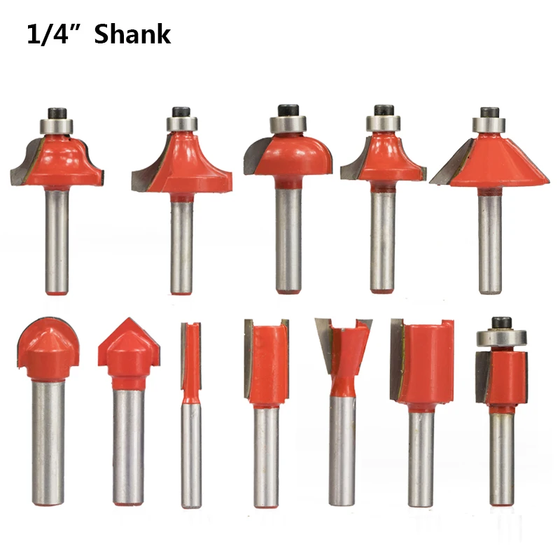 

Hampton 12pcs Woodworking Milling Cutters Set 6.35mm/8mm/12.7mm Shank Carbide Router Bit For Wood Engraving Bit Cutting Tools