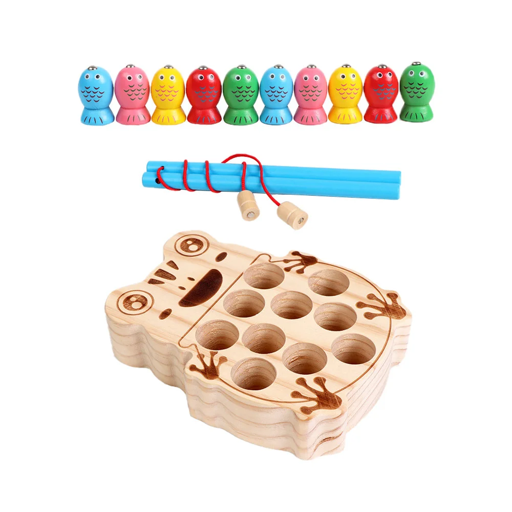 

1PC Wooden Two-rod Magnetic Animal Shape Fishing Kids Interactive