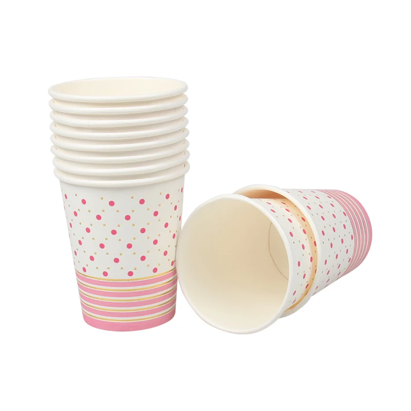 10 шт./лот бумажные тарелки чашки розовое золото с днем рождения вечерние