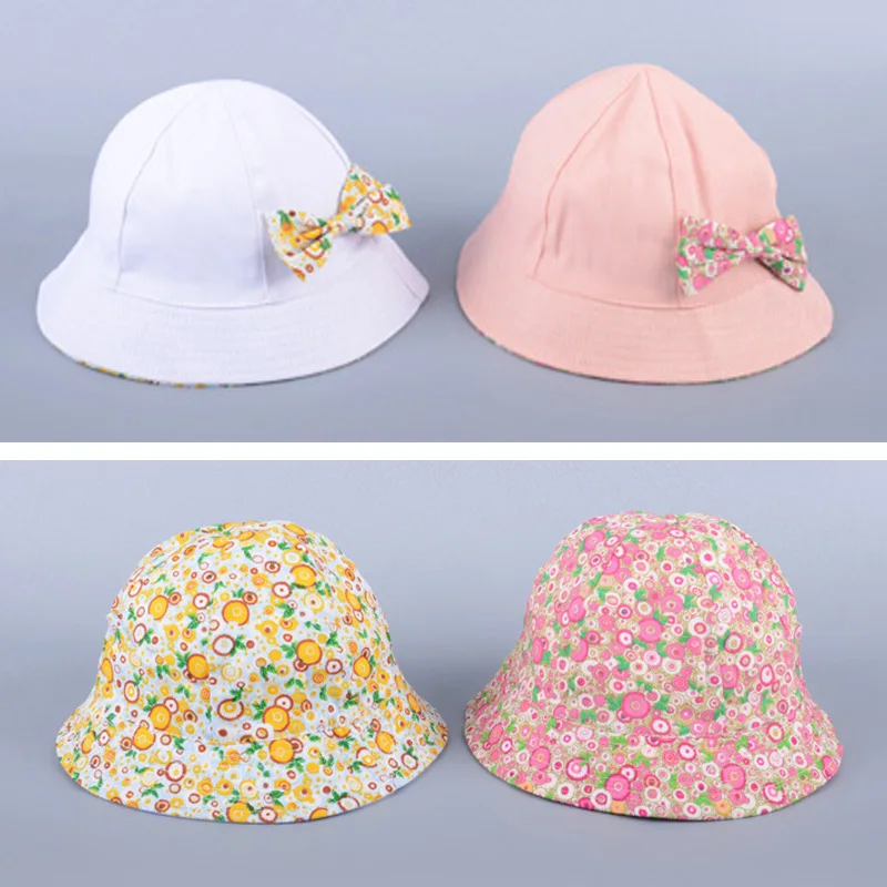 Летняя шапочка с цветочным принтом для маленьких девочек милые кепки бантиком и