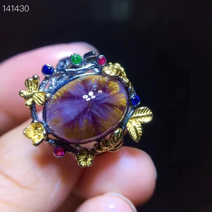 

Натуральный ауралит 23 Cacoxenite регулируемое кольцо Cacoxenite Фиолетовый Красный 14,8/11 мм Цветок из Канады стандартное серебро AAAAAA