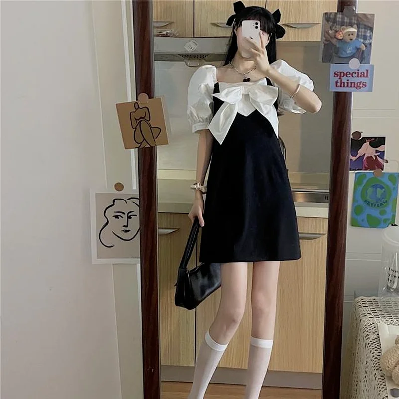 Женское короткое платье с рукавами-фонариками в стиле пэчворк Квадратный