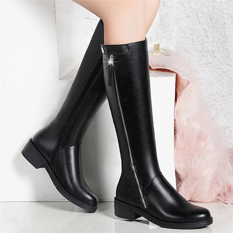 Женские сапоги до колена на молнии квадратном каблуке средней высоты #5|Сапоги