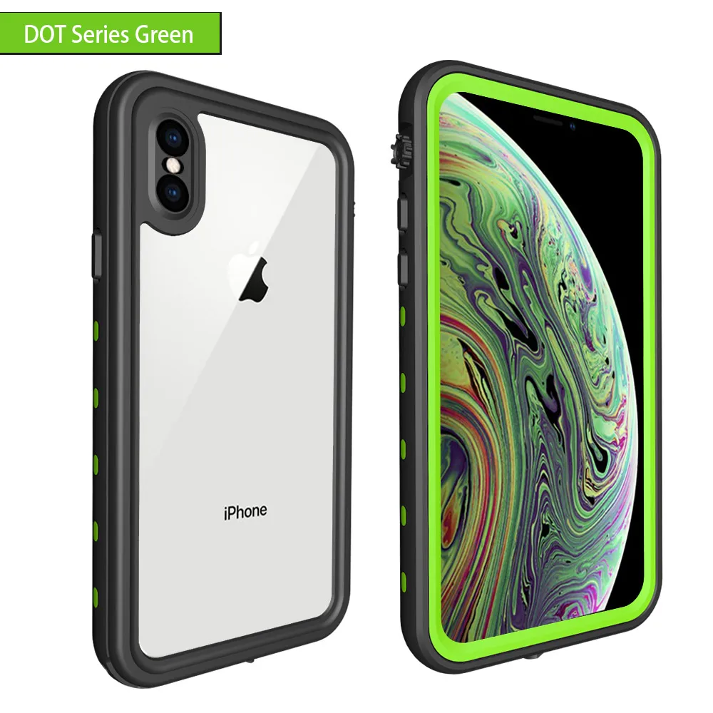 Dot Series Green SHELLBOX IP68 Водонепроницаемый чехол для iPhone X XR XS MAX 8 7 Чехол пакет сумка Чехлы для телефона Coque водонепроницаемый чехол для телефона - Цвет: Dot Series Green