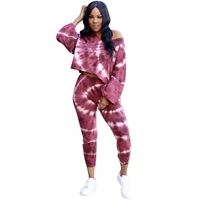 two piece set new fall femme loose tie dye long sleeve top tight long pants casual matching womens set tracksuit outfits