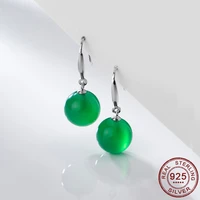 925 silver natural agate emerald swing earrings 12mm bead charm jewellery fashion accessories fine jewelry woman gifts