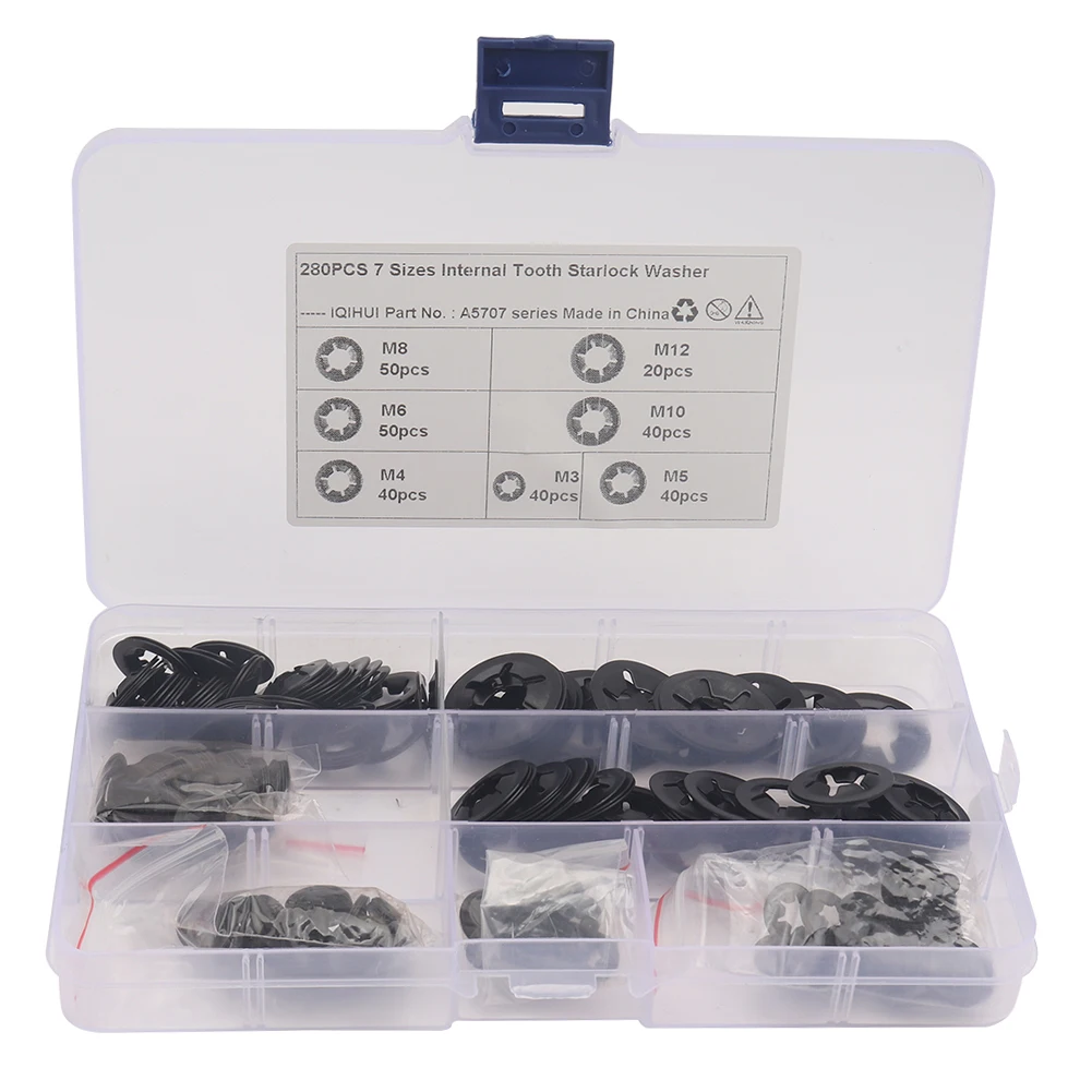 

280/320/480/600pcs Internal Tooth Star Lock Washers Assortment Kit 7 Sizes Quick Speed Star Nut Locking Clips Fastener