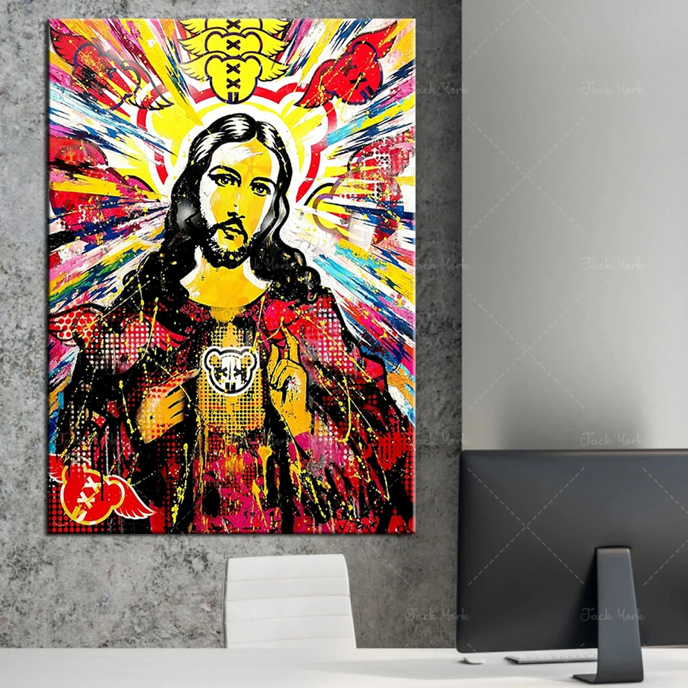 

Граффити абстрактный постер Иисуса Бога благотворительность-это чистая любовь Христа картины на холсте современное настенное искусство д...