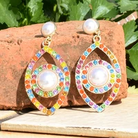 new pearl colorful demon eye gold earrings for women fashion trend personality jewelry charm exquisite girl party gift