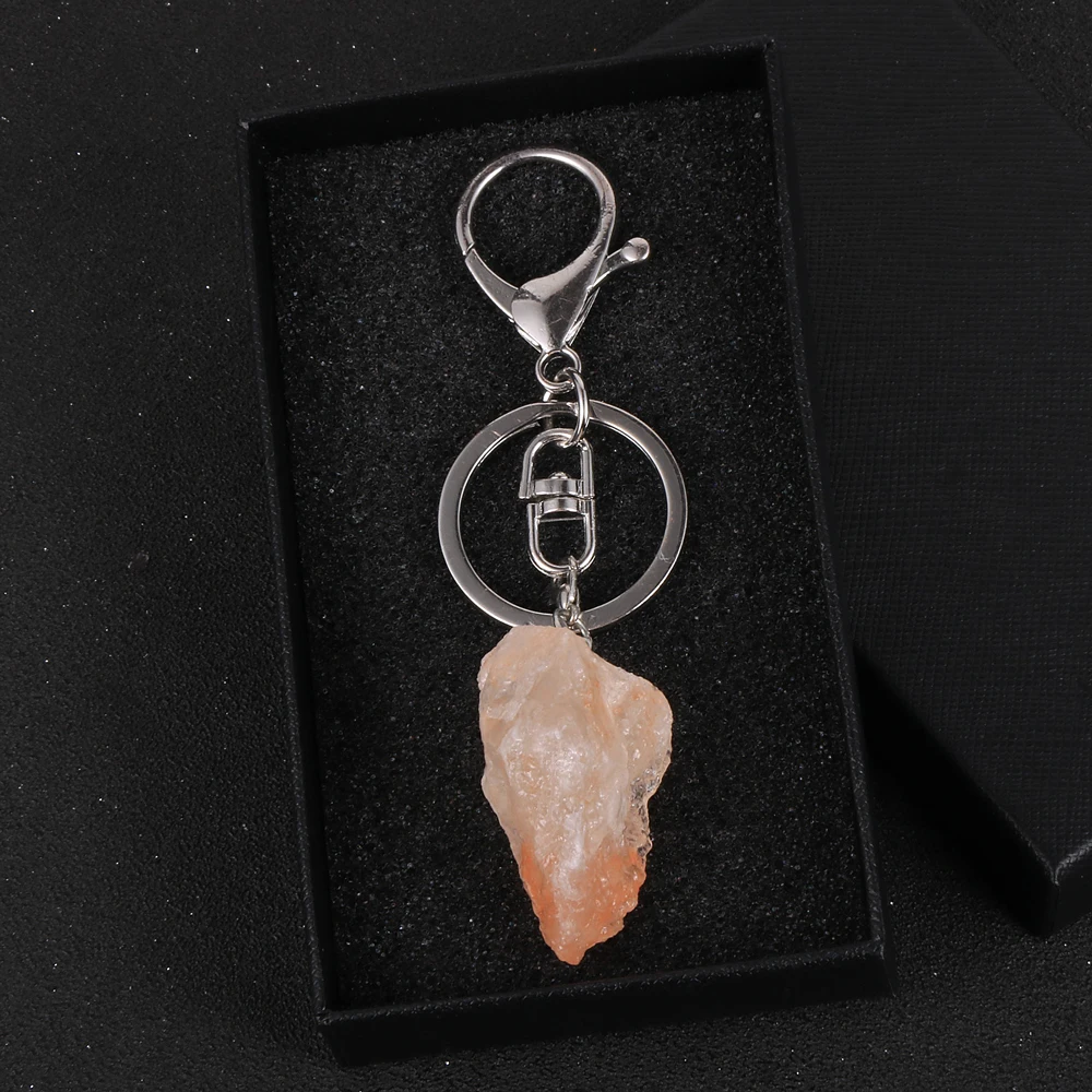 

2020 New Original Orange Salt Crystal Pendant Key Chains Women Girl Boho Keychain Car Key Ring Bag Pendant Natural Stone Jewelry