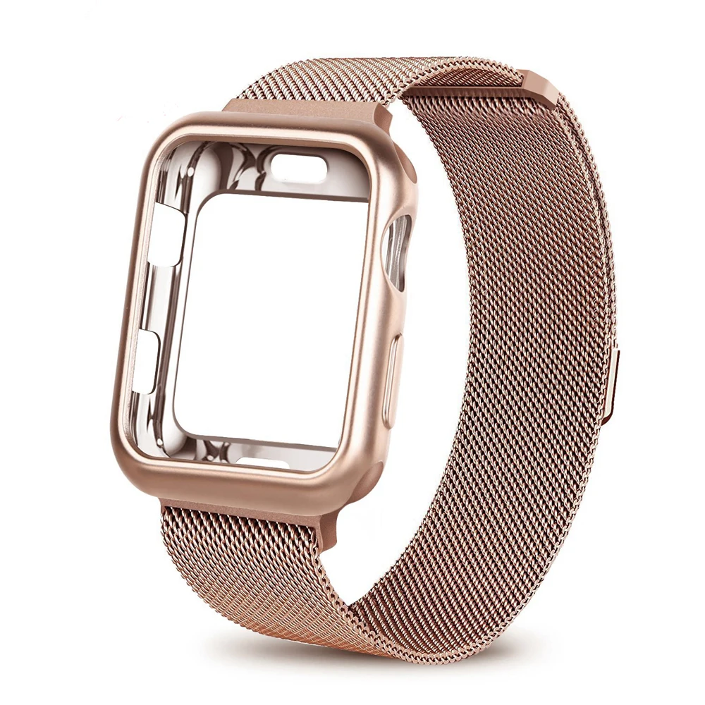 Чехол+ ремешок для часов Apple watch 4 5 3 iwatch 42 мм 38 мм Миланский Браслет-петля из нержавеющей стали для Ремешки для наручных часов 5 4 3 2 1